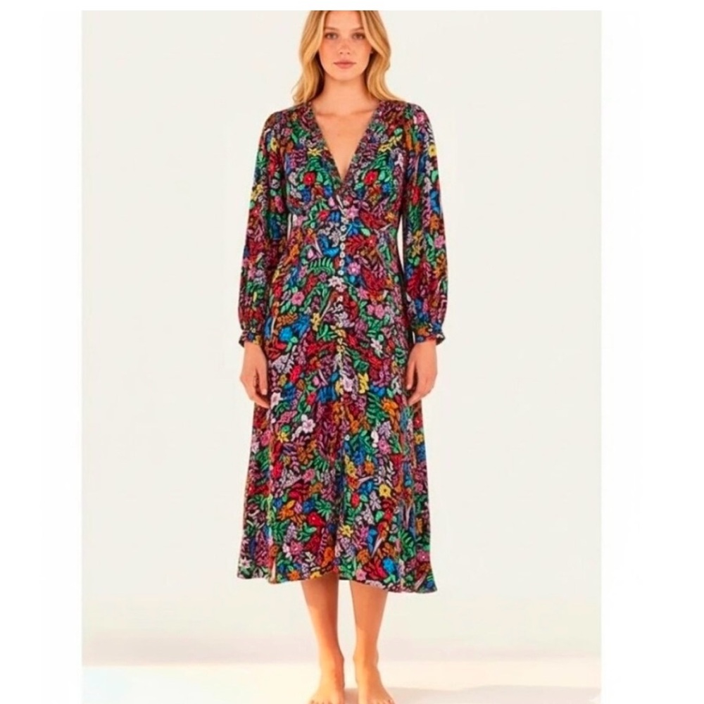 NWT Farm Rio Tropical Garden Lenzing Ecovero Viscose Midi Dress Medium
